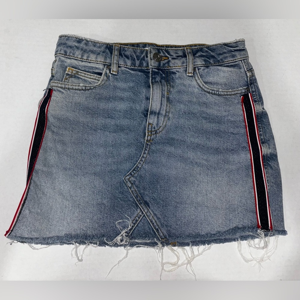 Zara Stripe Frayed Distressed Denim Mini Skirt Women's Size XS